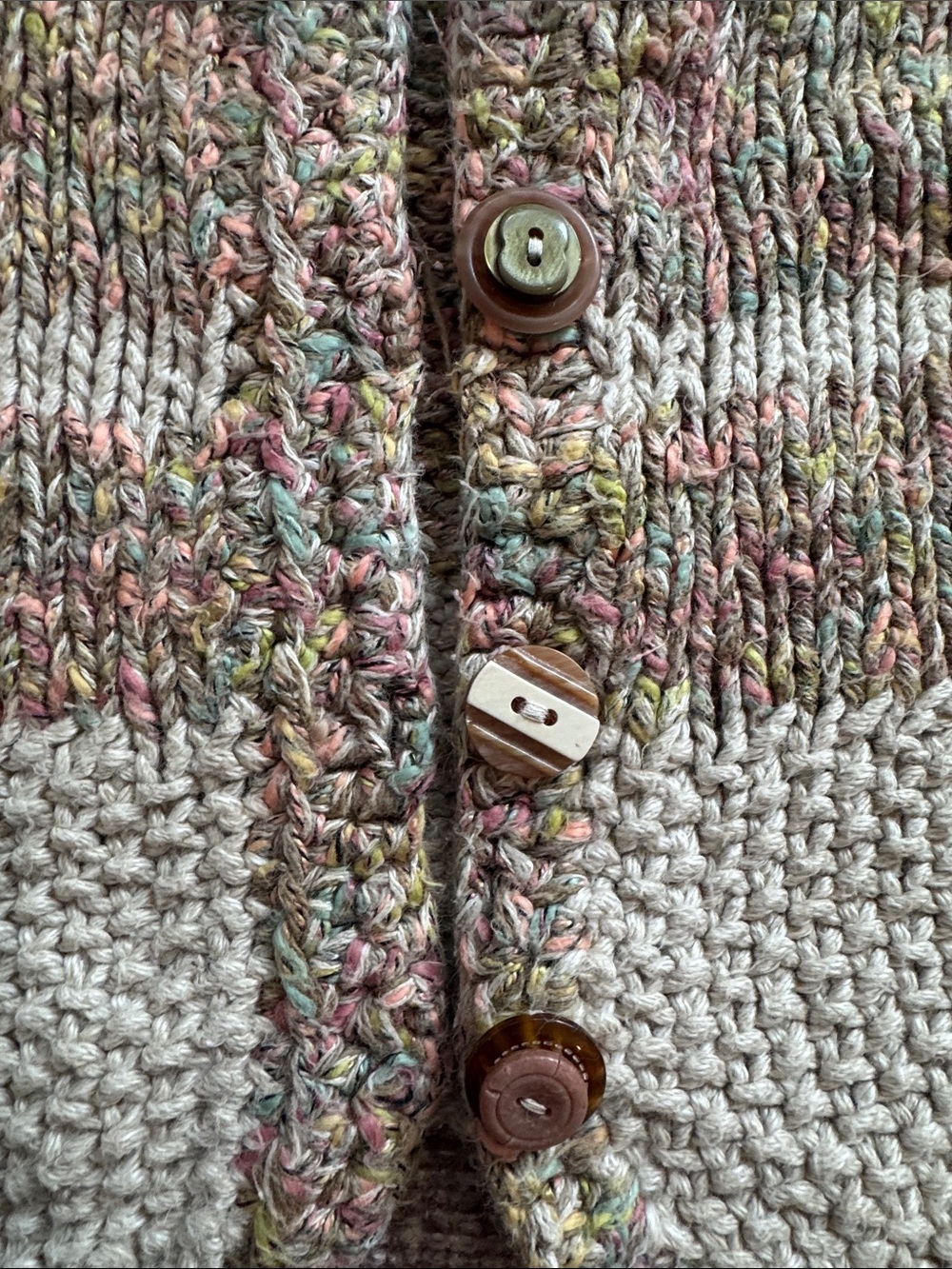 Hand-Knit Cream & Multicolor Baby Cardigan - Picture 3 of 6